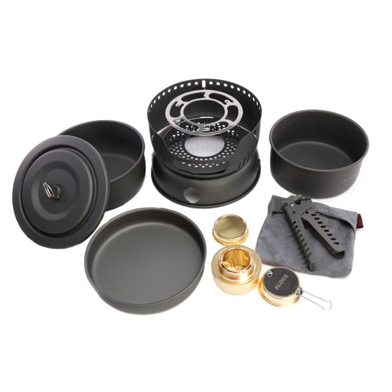 Camping al aire libre portatil de cocina Set de picnic Senderismo Cocina Utensilios de cafetera electrica Cuenco Pan alcohol