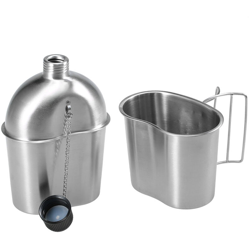 Cantina militar portatil de acero inoxidable con juego de tazas para acampar al aire libre