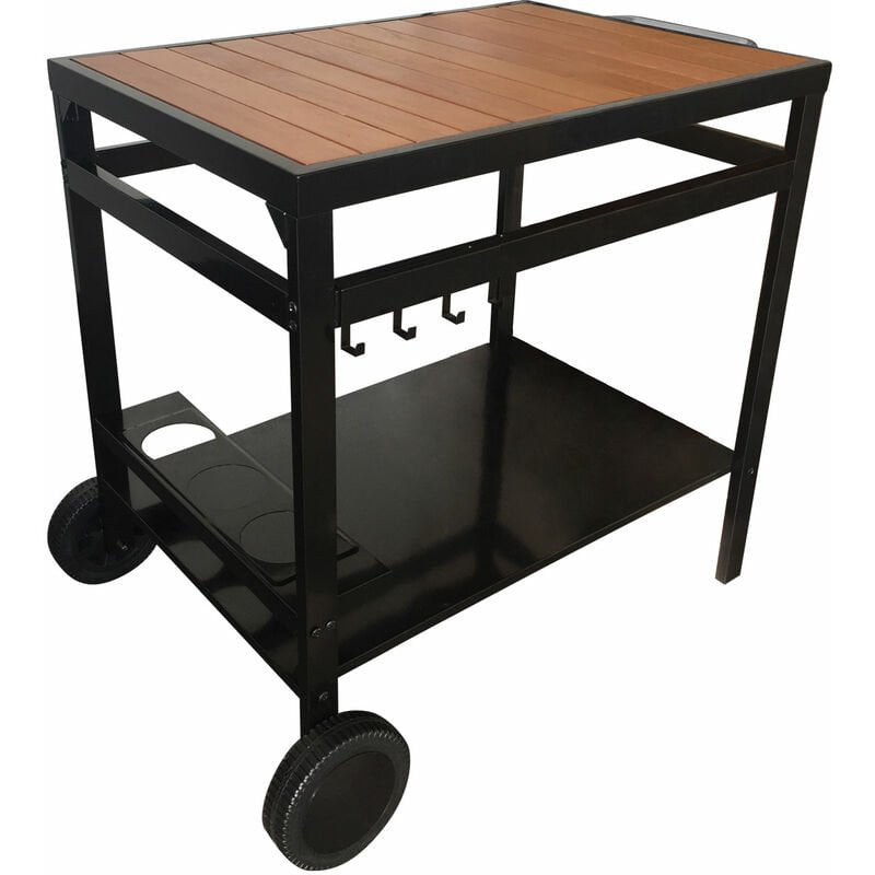 Carrito bar exterior AVEIRO para plancha - Carrito Auxiliar con ruedas - Negro - Happy Garden barato