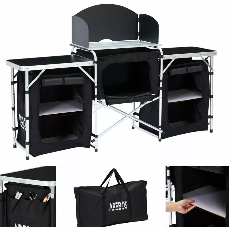 Cocina De Camping Xl Negro / Gris Portátil Ideal Para: Jardín, Camping - Negro/Gris - Arebos En Oferta Cocina De Camping Xl Negro / Gris Portátil Ideal Para: Jardín