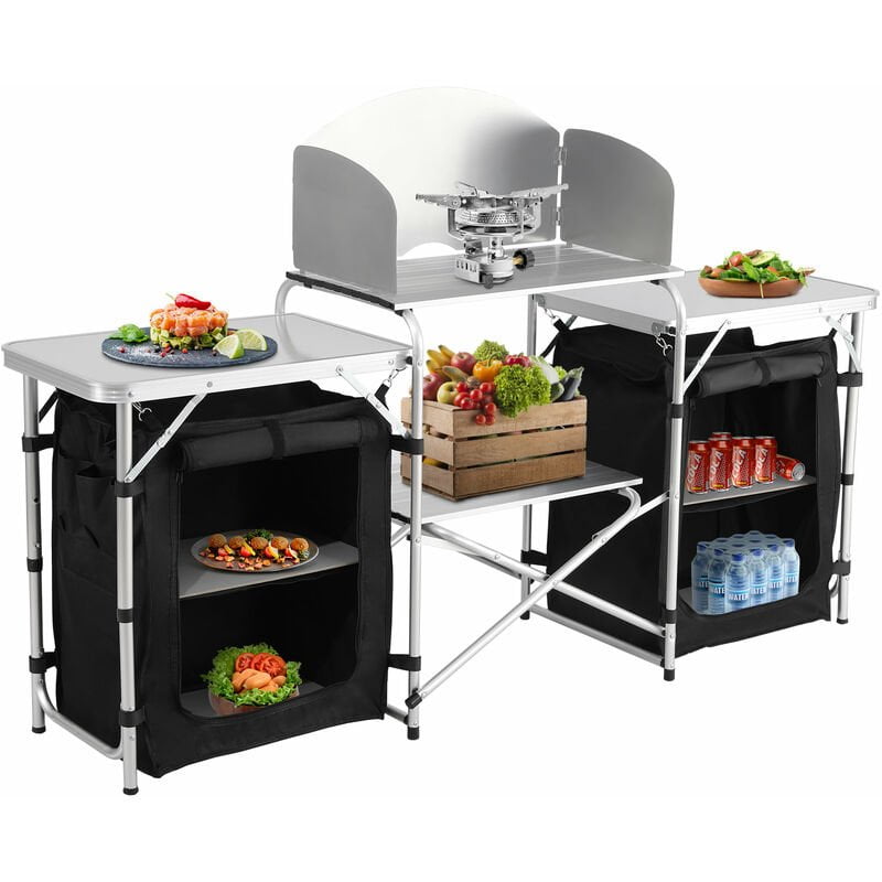 Cocina de camping con compartimento de almacenamiento