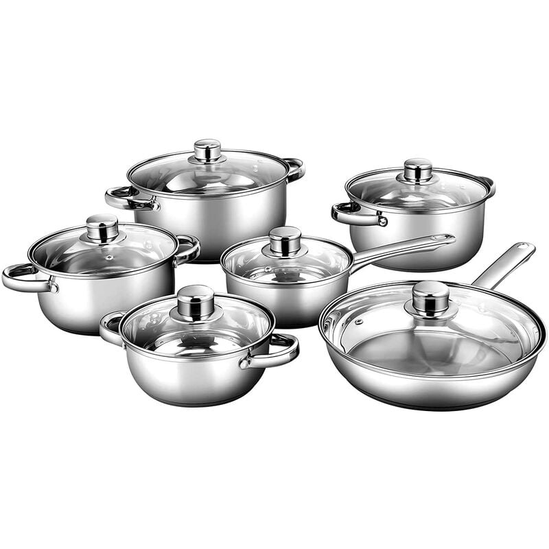 Costway - Juego de Ollas y Sartenes de Acero Inoxidable con Tapa Juego de Utensilios de Cocina Aptos para Horno hasta 250 ℃ para Estufas de Inducción barato