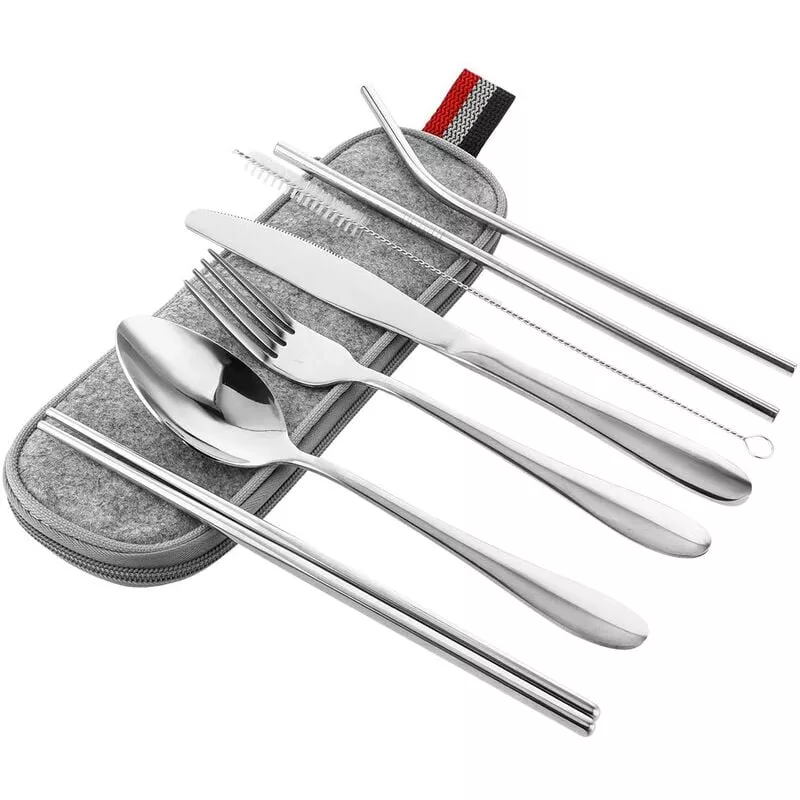 Cubiertos De Viaje Para Camping, 8 Piezas, Cubiertos, Utensilios Portátiles, Juego De Cubiertos De Acero Inoxidable Para Adultos, Con Tenedor, En Oferta Cubiertos De Viaje Para Camping