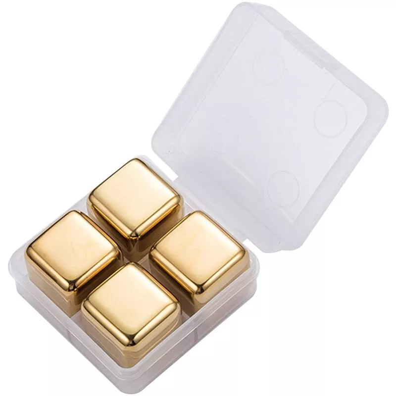 Cubitos De Hielo De Acero Inoxidable Reutilizables Dorados Enfriador De Whisky Chilling Rock Wine Cooling Bar Tool,Oro, 4 Piezas + Caja De Plastico En Oferta Cubitos De Hielo De Acero Inoxidable Reutilizables Dorados Enfriador De Whisky Chilling Rock Wine Cooling Bar Tool