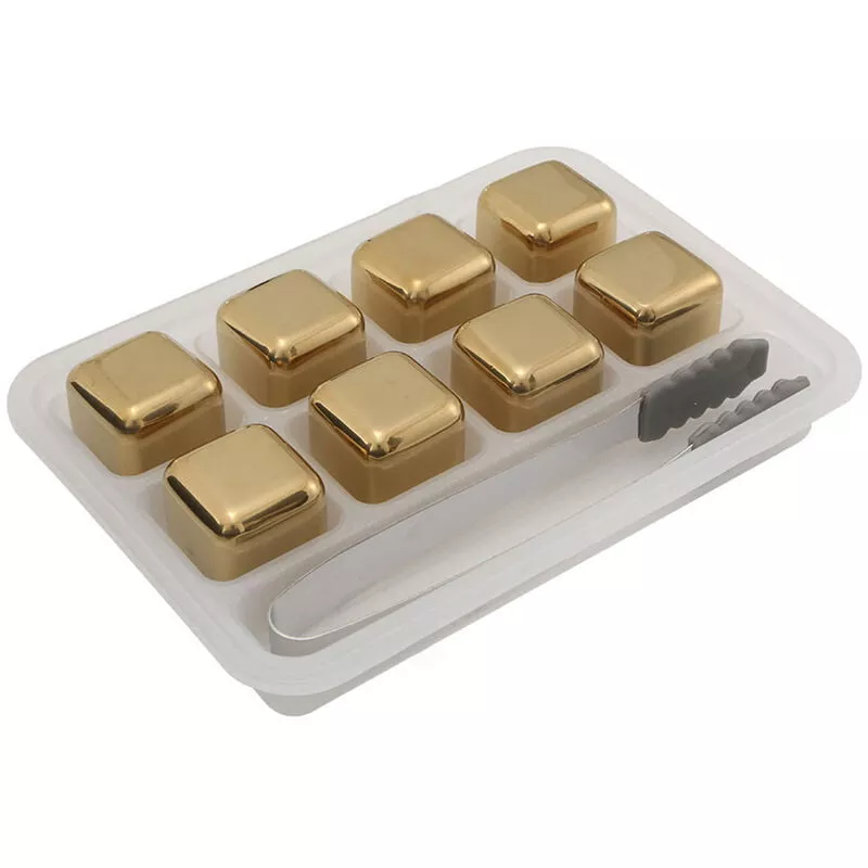 Cubitos De Hielo De Acero Inoxidable Reutilizables Dorados Enfriador De Whisky Chilling Rock Wine Cooling Bar Tool,Oro, 8 Piezas + 304 Clip De Hielo En Oferta Cubitos De Hielo De Acero Inoxidable Reutilizables Dorados Enfriador De Whisky Chilling Rock Wine Cooling Bar Tool