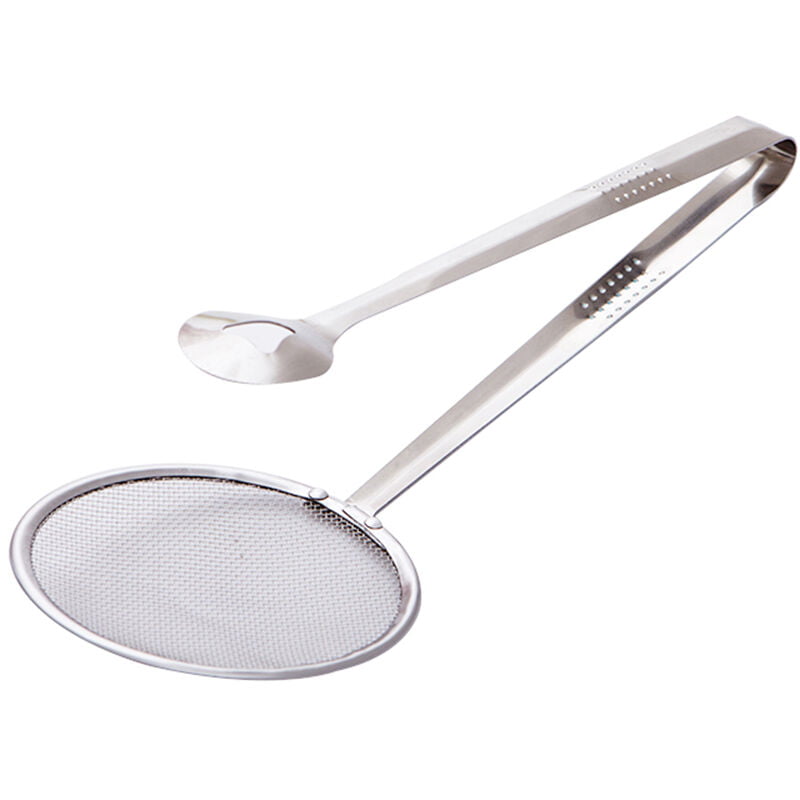 Cuchara coladora de acero inoxidable de cocina 2 en 1 con clip Filtro de aceite Rejilla Cuchara Freidora Pinzas Colador de malla para freir barato