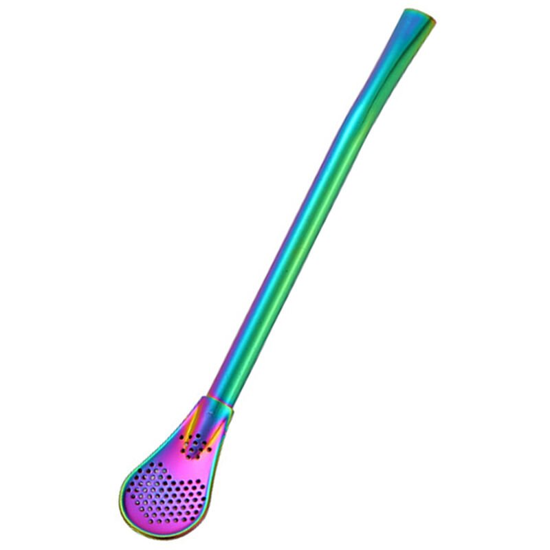 Cuchara de acero inoxidable paja reutilizable de bebida Cuchara pajas doble filtro plano y liso Diseno Pajas