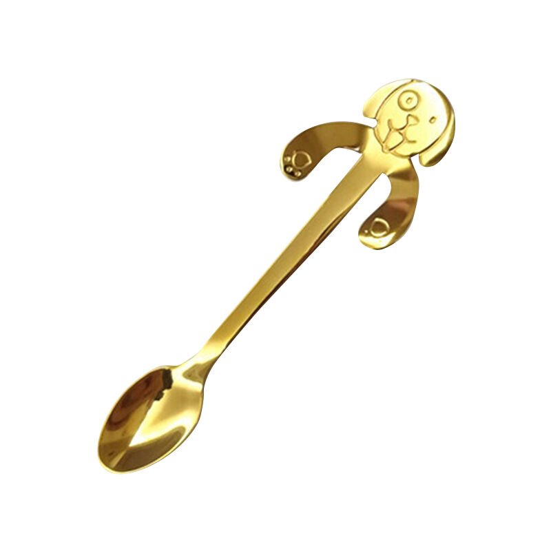 Cuchara de cafe de acero inoxidable 304 Cuchara para revolver cachorro Taza colgante Cuchara de te No.3 y 11.6cm Titanio-oro