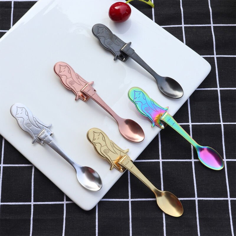 Cuchara de cafe de sirena 304 Cuchara colgante curva de acero inoxidable Te Postre Bebida Mezcla Utensilios de cocina Vajilla