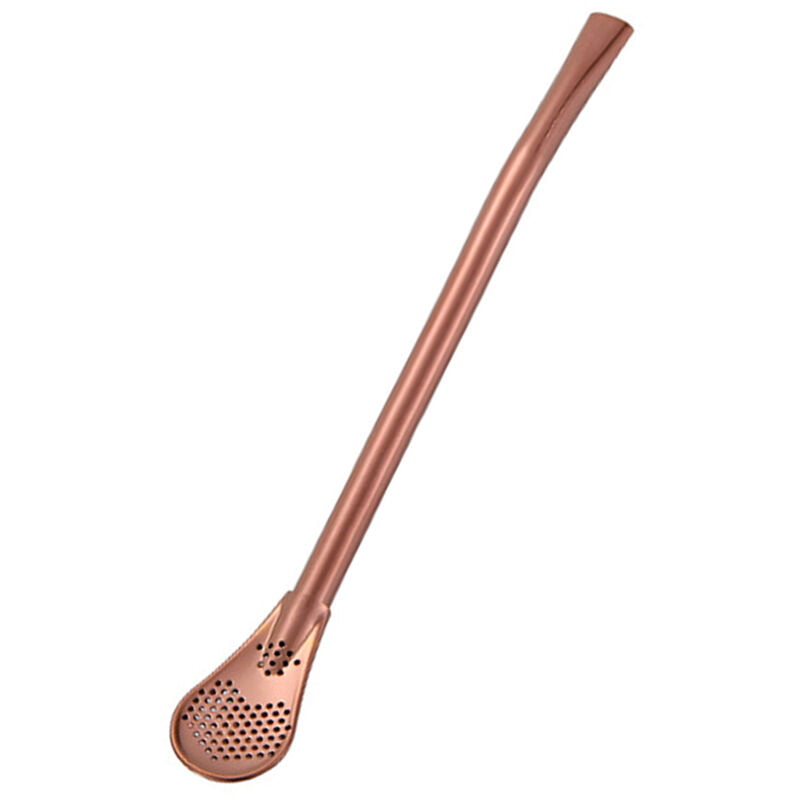 Cuchara de paja de acero inoxidable Cuchara de beber reutilizable Pajitas Filtro doble Pajitas planas de diseno liso