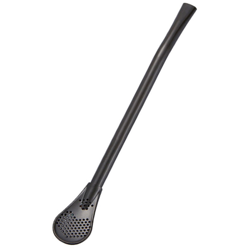 Cuchara de paja de acero inoxidable Cuchara de beber reutilizable Pajitas Filtro doble Pajitas planas de diseno liso