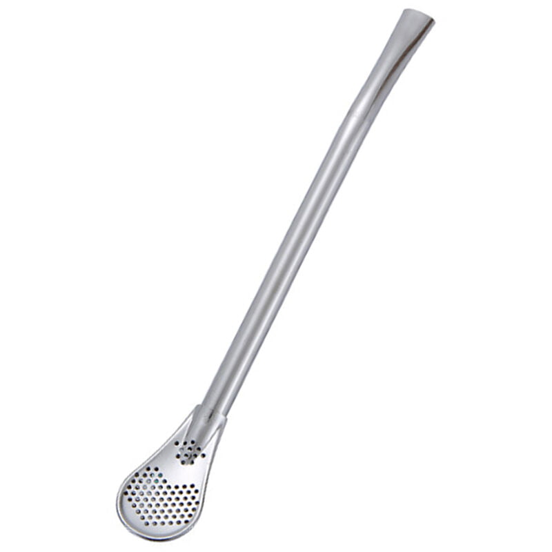 Cuchara de paja de acero inoxidable Cuchara de beber reutilizable Pajitas Filtro doble Pajitas planas de diseno liso