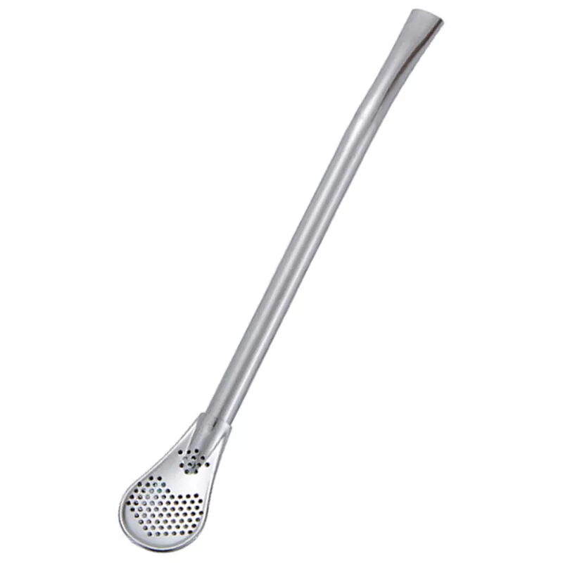 Cuchara de paja de acero inoxidable Cuchara de beber reutilizable Pajitas Filtro doble Pajitas planas de diseno liso