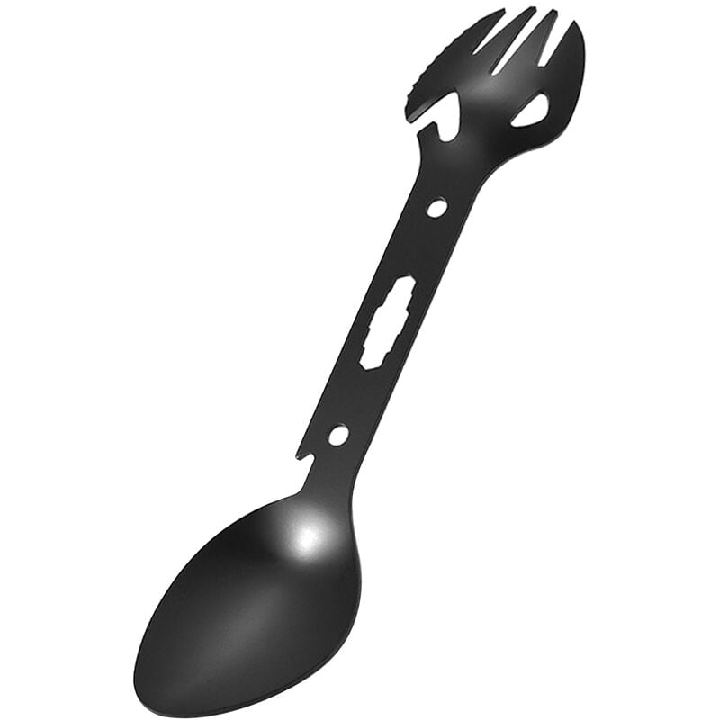 Cuchara multifuncional Vajilla para exteriores Spork Tenedor de acero inoxidable Abrelatas Llave para picnic Camping Senderismo Pesca