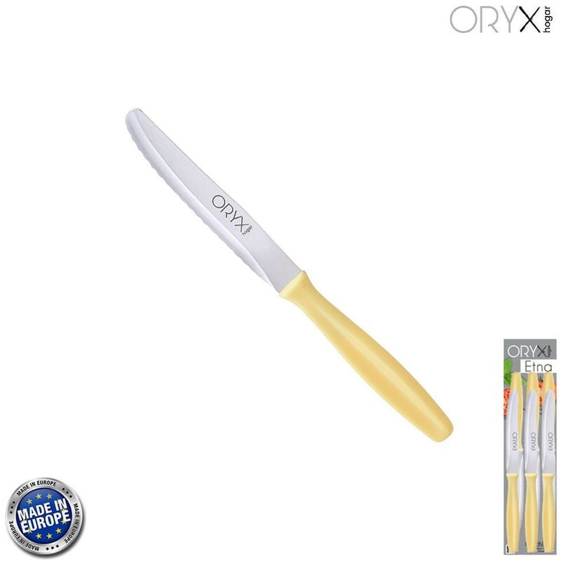 Cuchillo mesa etna hoja sierra acero inoxidable 10 cm. amarillo (blister 6 piezas) barato