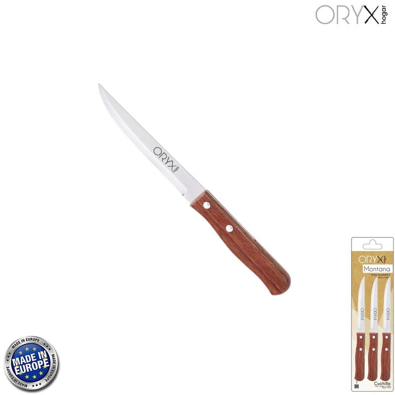 Cuchillo montana multiusos hoja lisa acero inoxidable 11 cm. mango madera (blister 3 piezas) barato