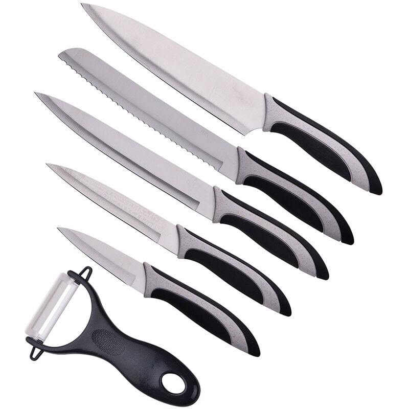 Cuchillos Set 6 Piezas Cuchillo (Cuchillo Chef + Rebanador + Panero + Multiusos + Cuchillo Pelador + Pelador En Forma De Y) Acero Inox Y Fibra De barato