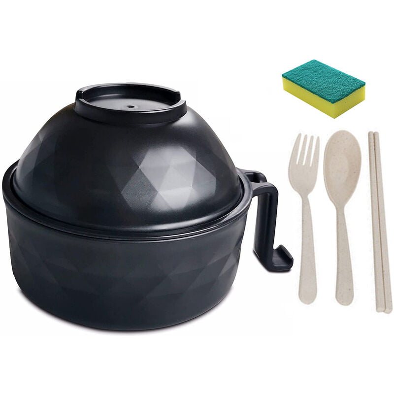 Cuenco de fideos Cuenco de ramen seco de fibra de bambu con tapa Juego de vajilla Cuenco de fideos con separacion de sopa de drenaje