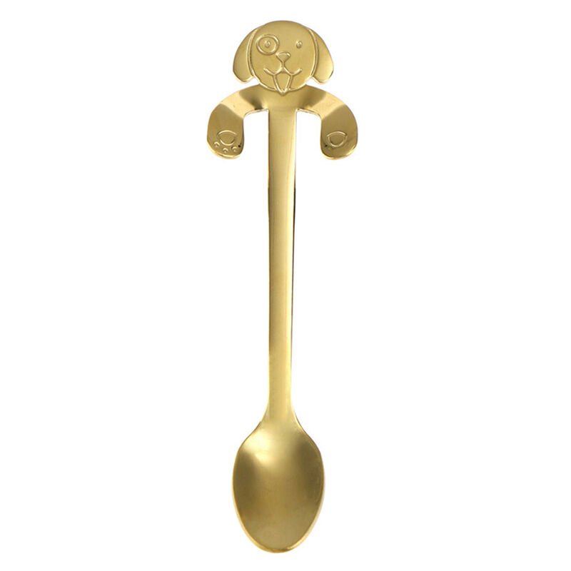 Cute Puppy Spoon 304 Cucharilla de acero inoxidable Mango largo Cucharas de cafe Azucar Postre Aperitivo Condimento Bistro Cubiertos Taza colgante barato