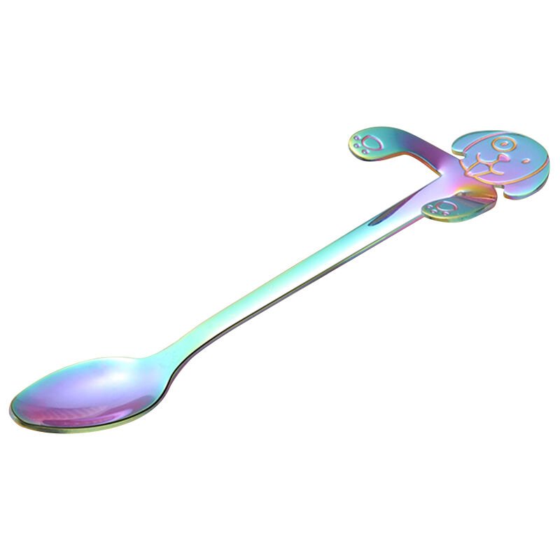 Cute Puppy Spoon 304 Cucharilla de acero inoxidable Mango largo Cucharas de cafe Azucar Postre Aperitivo Condimento Bistro Cubiertos Taza colgante barato