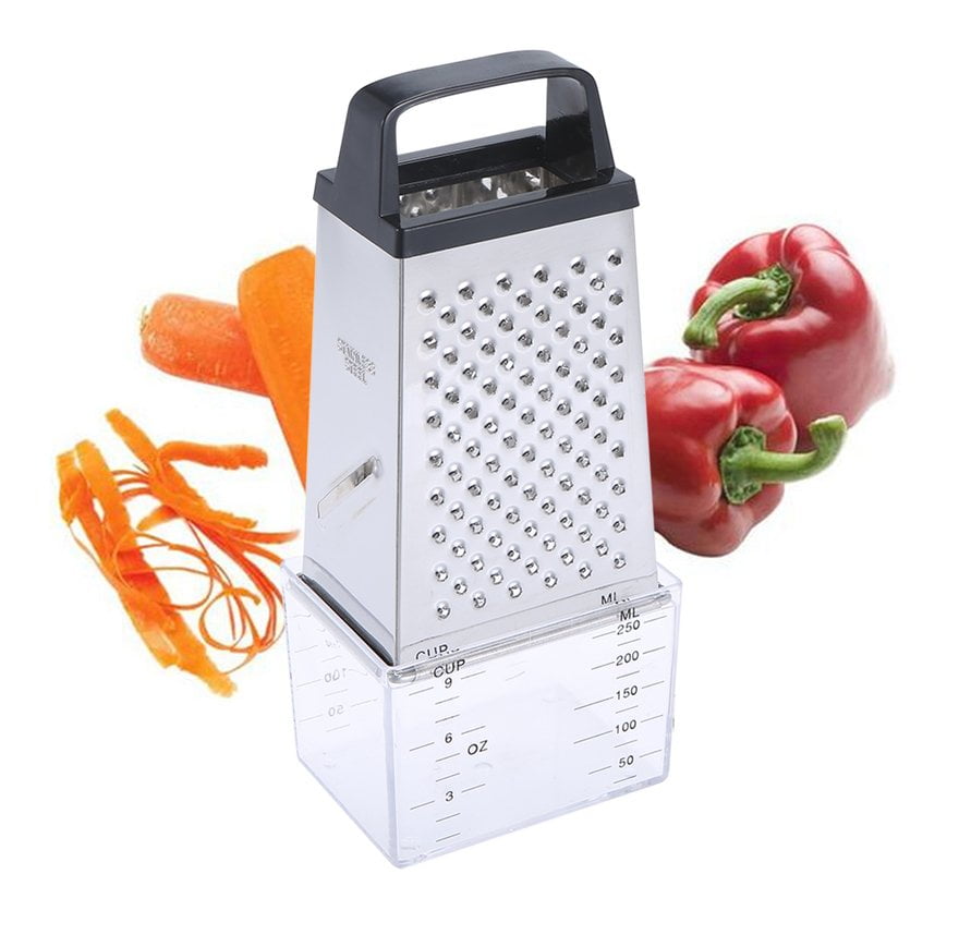 De acero inoxidable manual de queso rallador de verduras 4 caras con contenedor caja (Mango en color al azar) barato