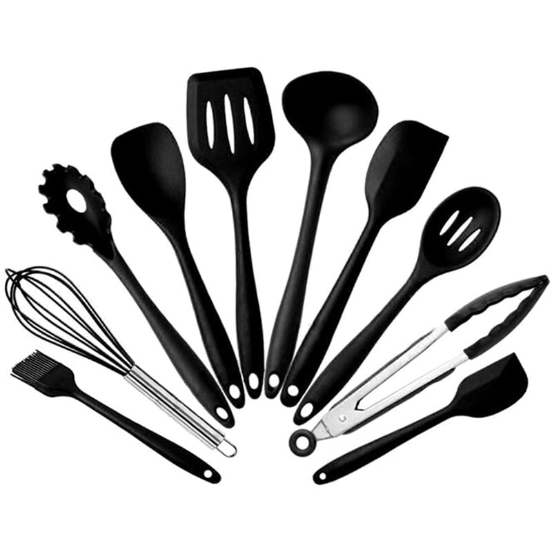 De silicona utensilios de cocina 10 pieza antiadherente utensilios de cocina de silicona utensilios de cocina Negro El paquete conjunto moneda de barato