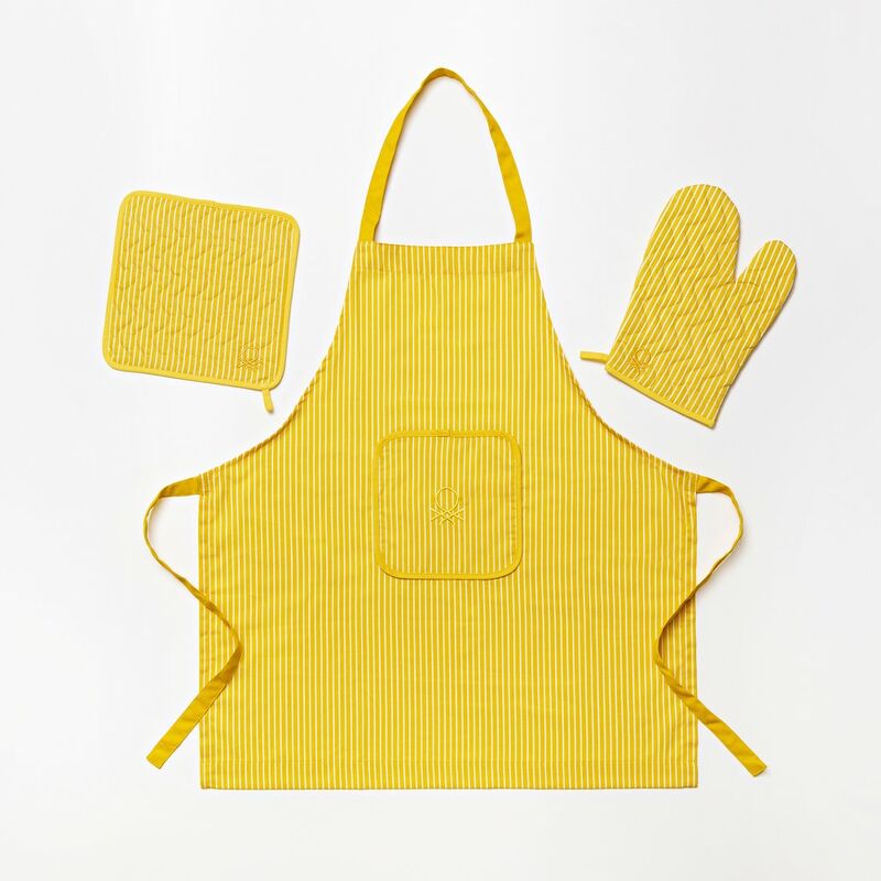 Delantal Set 3 Piezas (Delantal + Manopla + Agarrador)100% Algodón 190Gsm Amarillo Po - Benetton barato