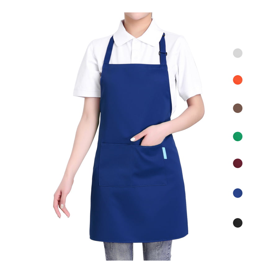 Delantal para restaurante de barbacoa de cocina de poliester para adultos Esonmus con cinturon ajustable para el cuello 2 bolsillos para cocinar