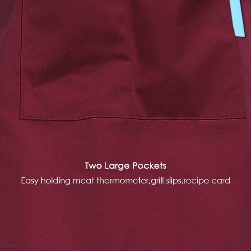 Delantal para restaurante de barbacoa de cocina de poliester para adultos con cinturon ajustable para el cuello 2 bolsillos para cocinar