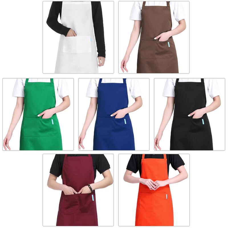 Delantal para restaurante de barbacoa de cocina de poliester para adultos con cinturon ajustable para el cuello 2 bolsillos para cocinar