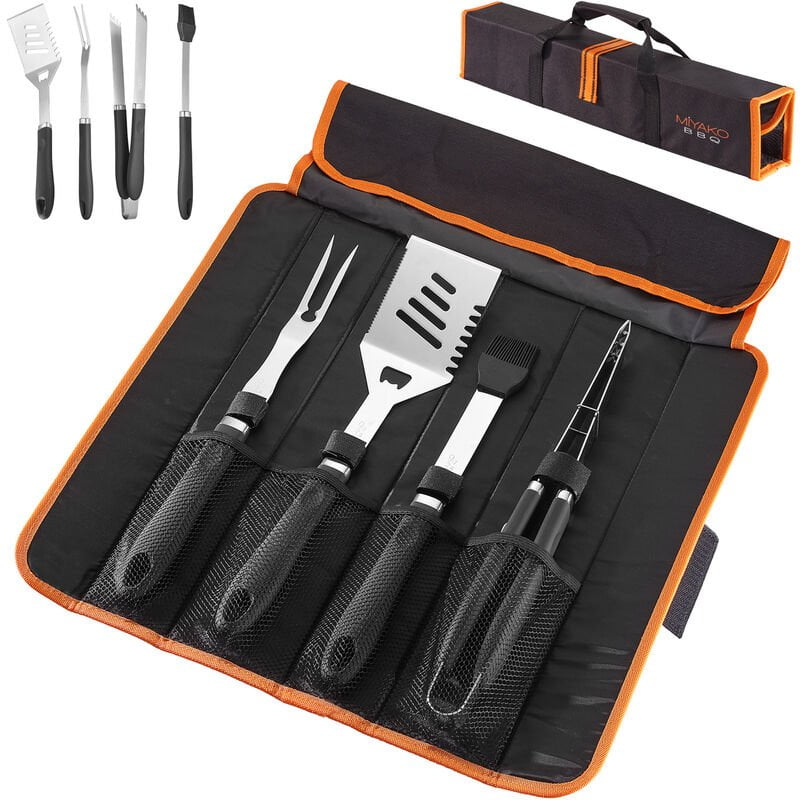 Deuba Set de 4 utensilios de acero inoxidable juego de tenedor para trinchar espátula pincel de cocina pinzas para barbacoa barato