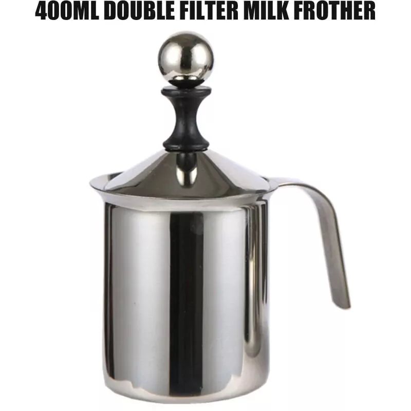 Espumador de crema de leche Espumador de mano de doble malla para hacer espuma de leche Capuchino Jarra de espuma de cafe Espumador de leche con tapa barato