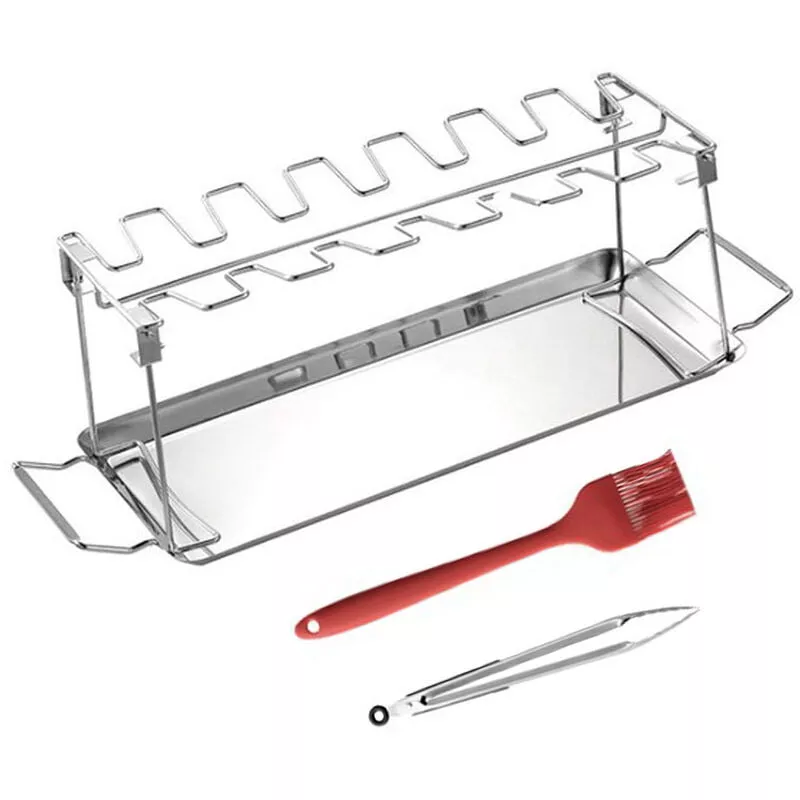 Estante Plegable Para Patas De Pollo, 14 Ranuras, Soporte Para Asador De Acero Inoxidable, Estante Portatil Para Baquetas De Pollo Con Bandeja De En Oferta Estante Plegable Para Patas De Pollo