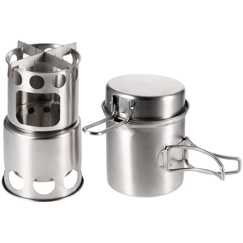 Estufa de camping portatil Combo Estufa de lena y juego de ollas de cocina para mochileros al aire libre Pesca Senderismo barato