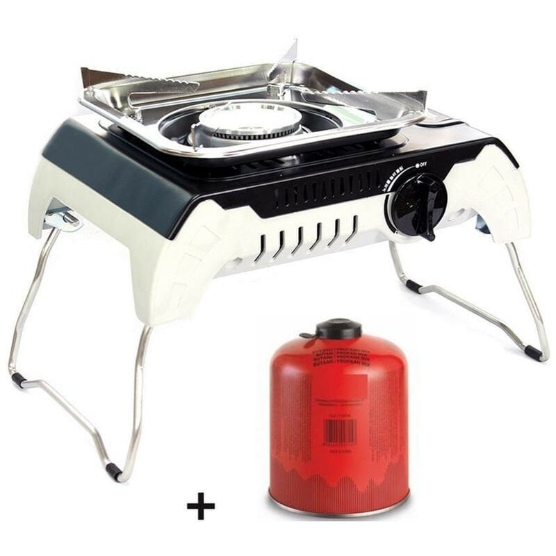 Estufa de gas 2400W PLATA 1 Encendido piezoeléctrico + Cartucho de gas Maletín de transporte FIVESTAR barato