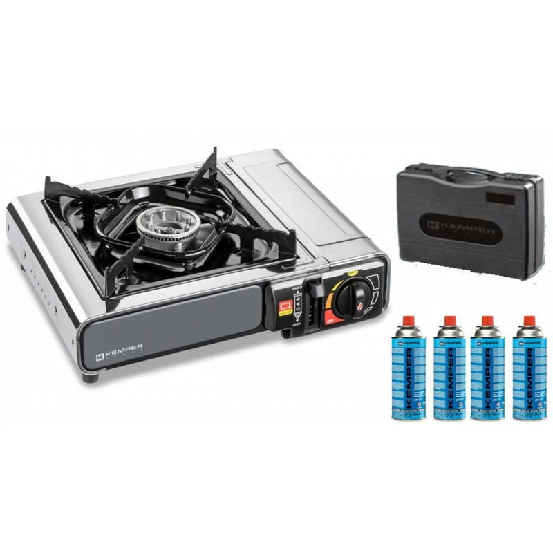 Estufa de gas NOMADE INOX + 4 cartuchos 227gr 2200W Encendido piezoeléctrico Inserto de gas de seguridad - Kemper barato