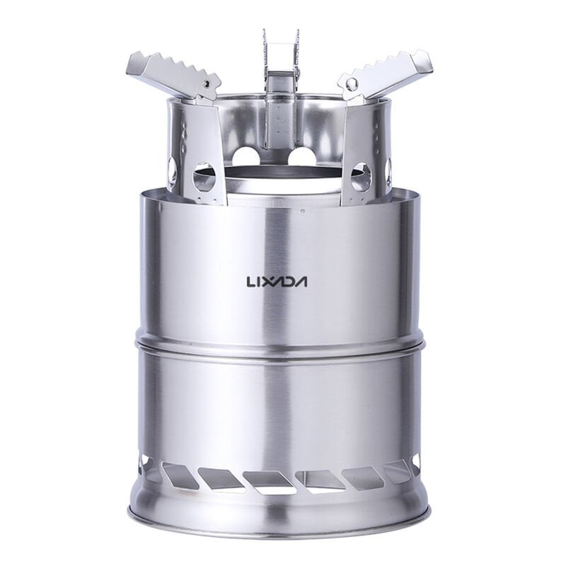 Estufa de lena a prueba de viento al aire libre Estufa de camping de acero inoxidable plegable portatil Equipo de estufa de cocina