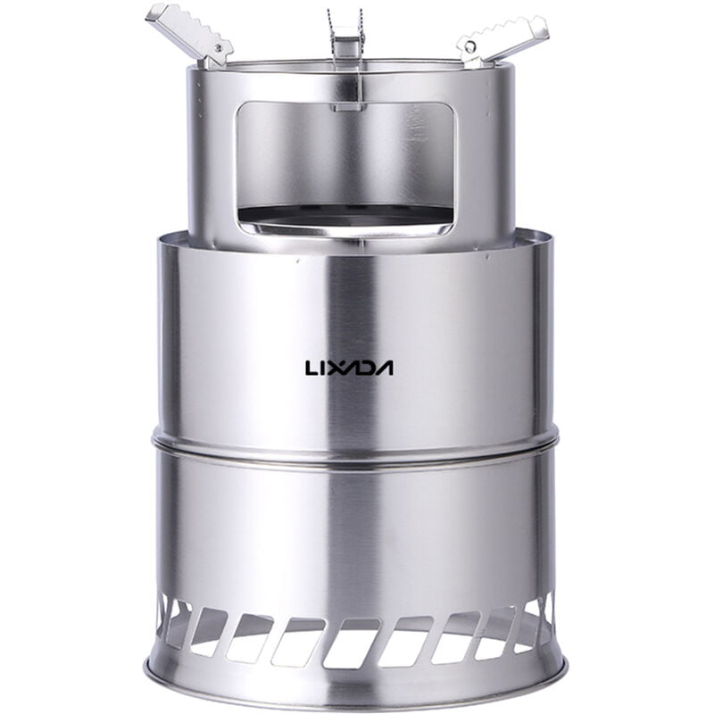 Estufa de lena a prueba de viento al aire libre Estufa de camping de acero inoxidable plegable portatil Equipo de estufa de cocina