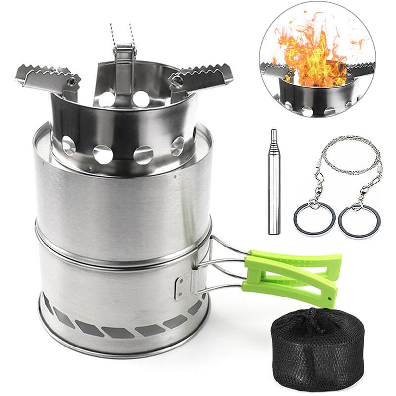 Estufa de lena con asas plegables Kit de sierra de alambre de soplete Mini parrilla de barbacoa con bolsa de transporte para mochileros Senderismo barato