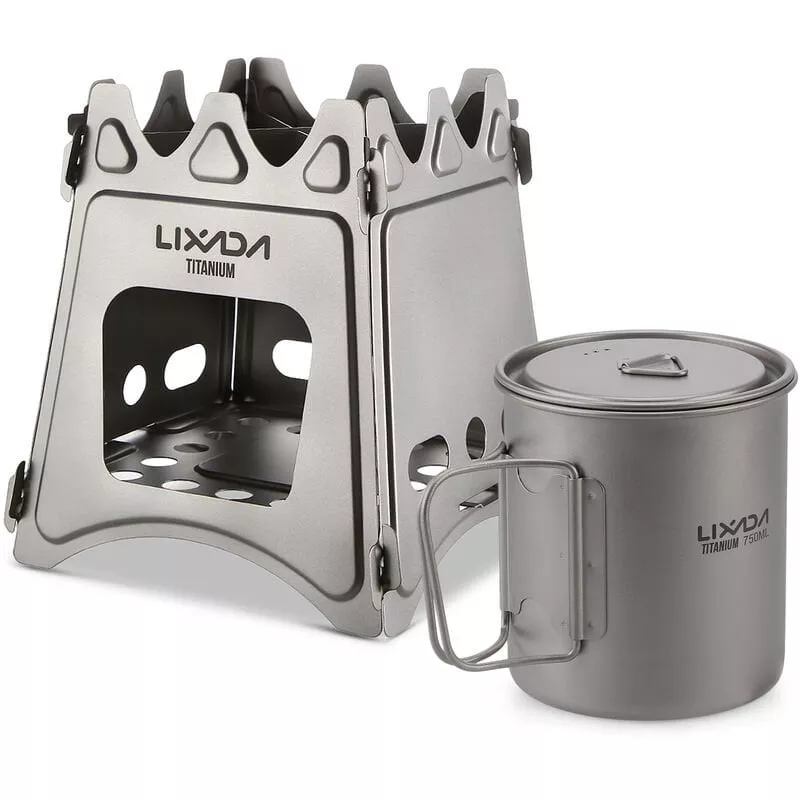 Estufa De Lena De Titanio Plegable Compacta Con Taza De Agua De 750 Ml Para Acampar Al Aire Libre, Cocinar, Picnic, Estufa Y Taza 750Ml - Lixada En Oferta Estufa De Lena De Titanio Plegable Compacta Con Taza De Agua De 750 Ml Para Acampar Al Aire Libre