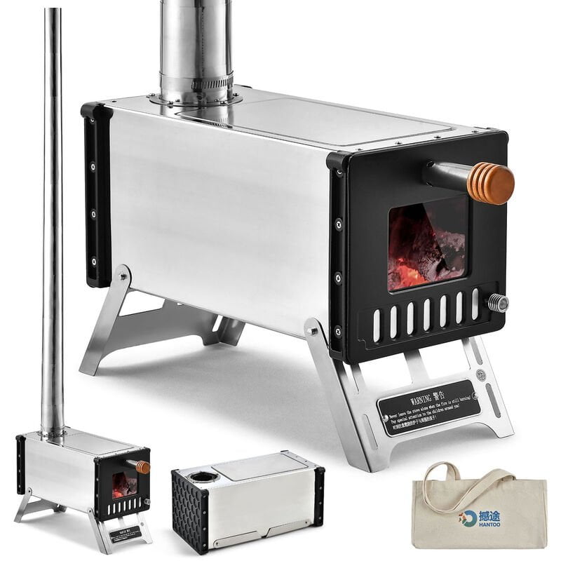 Estufa de lena para carpa de acero inoxidable con tubos de chimenea Estufa de lena portatil para acampar para cocinar con calefaccion para barato