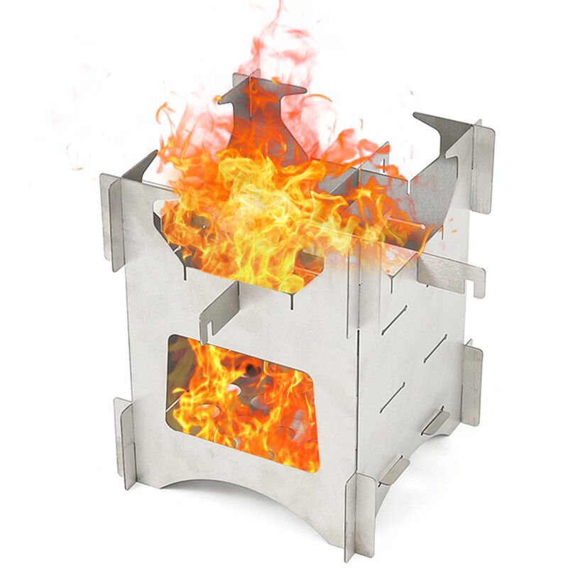 Estufa portatil de madera de acero inoxidable ligero plegable de la estufa para cocinar al aire libre Senderismo con mochila de picnic Pesca