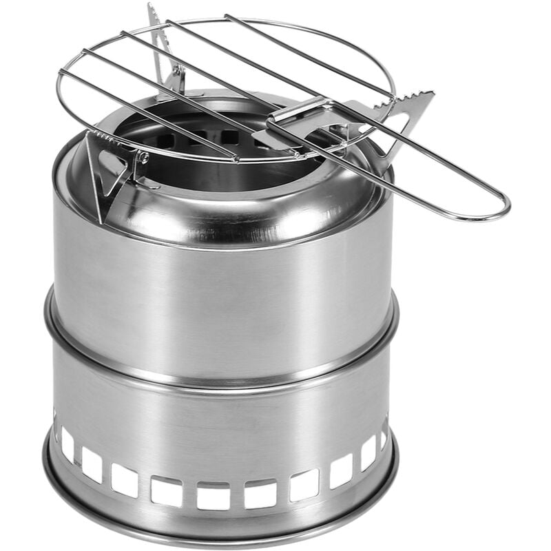 Estufa portatil plegable de camping al aire libre Cocinar estufa de lena con bandeja Alcohol and Grill neto