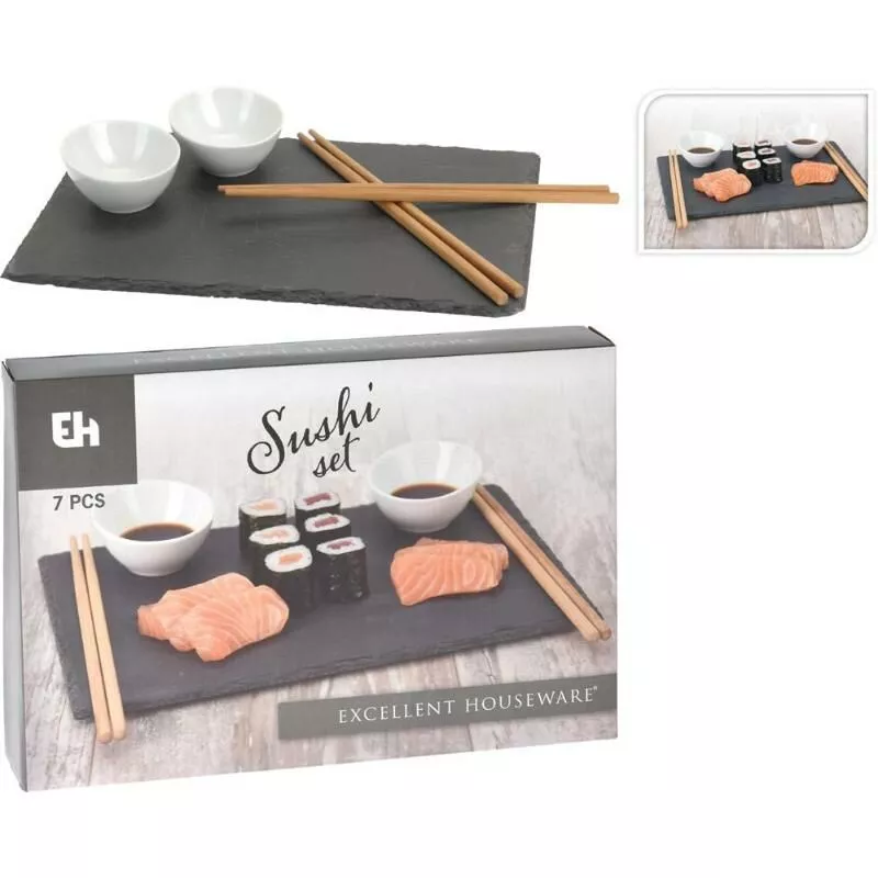 Excellent - BLUNGI sushi pizarra + tazones + palillos 7 piezas juego barato