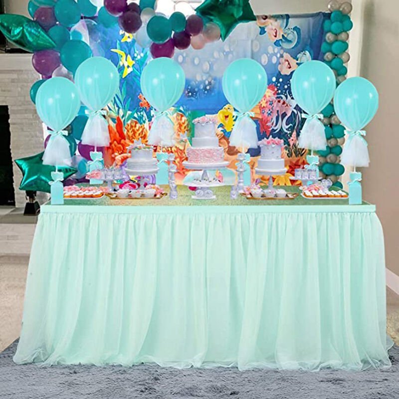 Falda de mesa de tul hecha a mano Mantel Pano de vajilla decorativa para mesa rectangular o redonda Rodapies de mesa en casa para fiesta