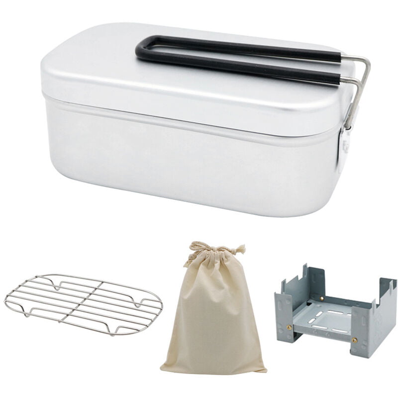 Fiambrera de aleacion de aluminio de 4 piezas de 25 oz con rejilla para vaporizador Trivet Bolsa de almacenamiento para estufa de bolsillo Caja bento barato