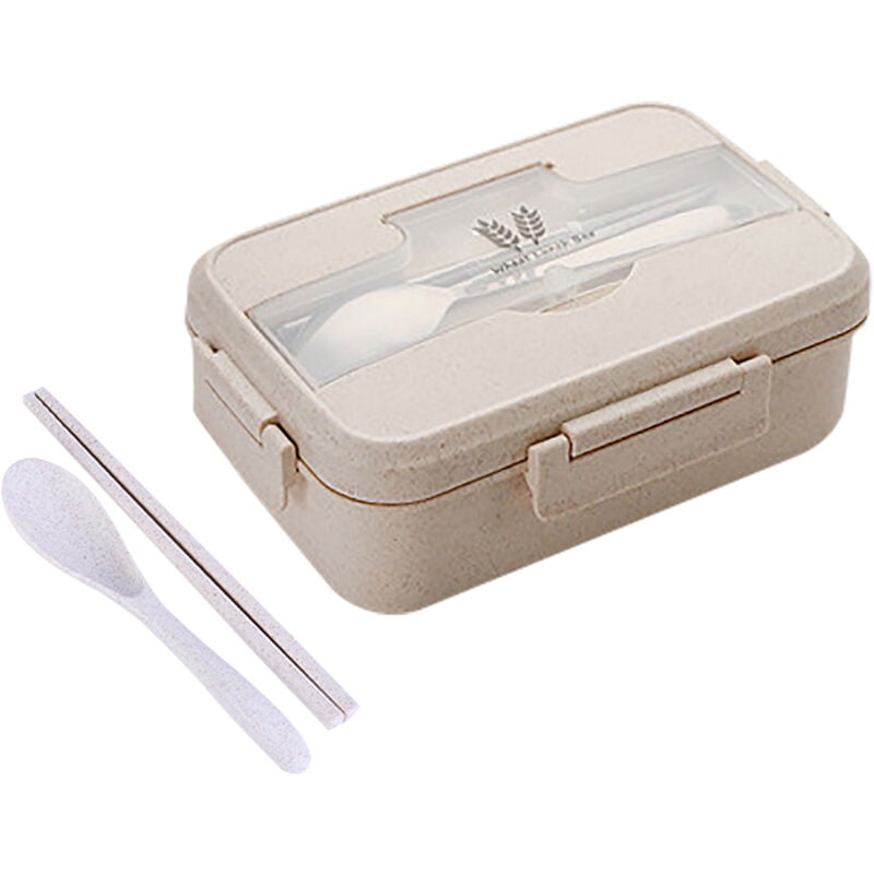 Fiambrera de paja de trigo de 3 piezas | Recipientes de comida de 3 compartimentos con acero inoxidable