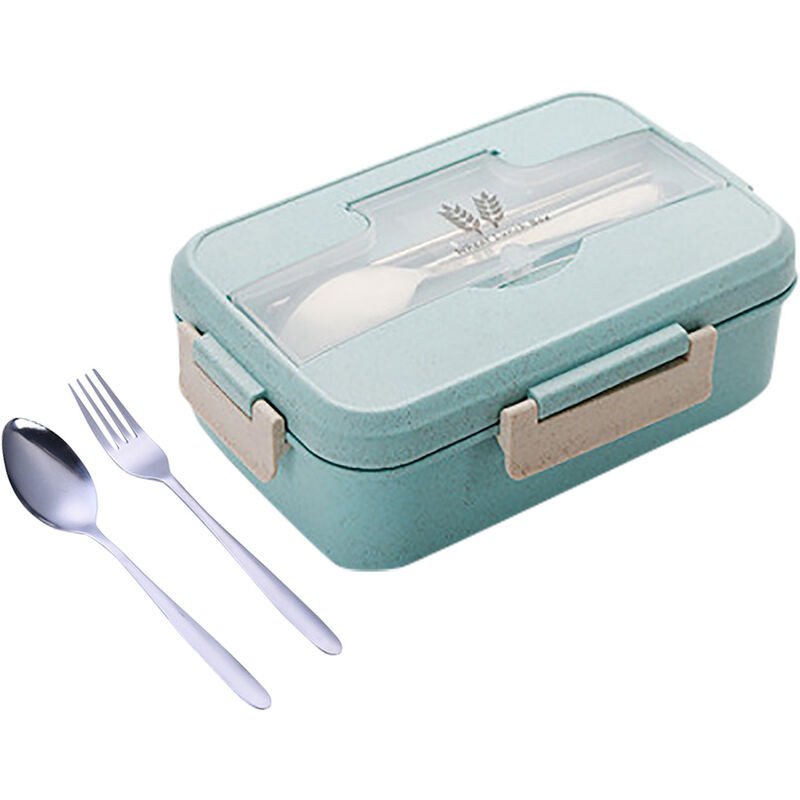 Fiambrera de paja de trigo de 3 piezas | Recipientes de comida de 3 compartimentos con acero inoxidable