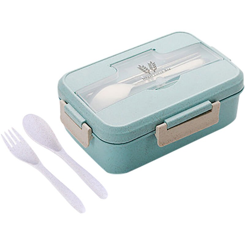 Fiambrera de paja de trigo de 3 piezas | Recipientes de comida de 3 compartimentos con acero inoxidable