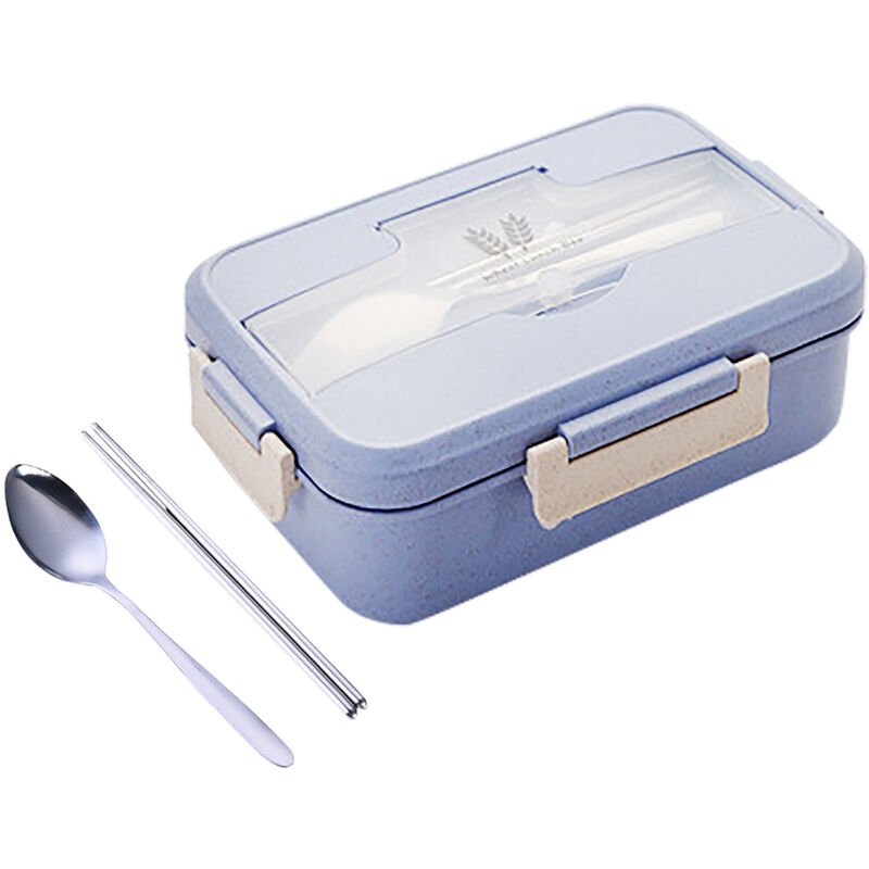 Fiambrera de paja de trigo de 3 piezas | Recipientes de comida de 3 compartimentos con acero inoxidable